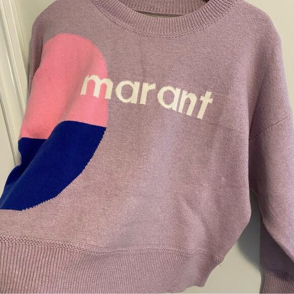 Isabel Marant Etoile Purple Pink Logo Intarsia Cotton Wool Sweater 38 Medium - Picture 10 of 16